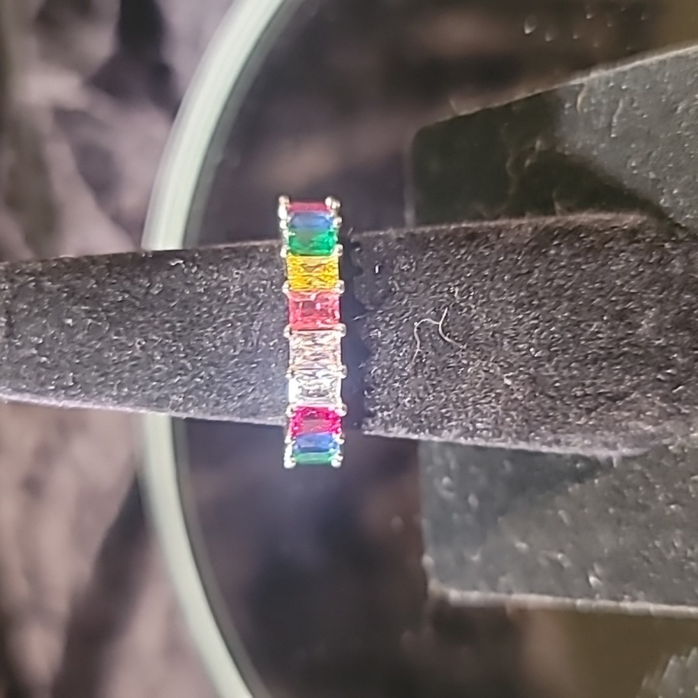 0516. Multicolor Lab Gemstones in 925 Sterling Silver Sparkly 💫Ring💜❤️💚💙🩵 - Picture 4 of 13
